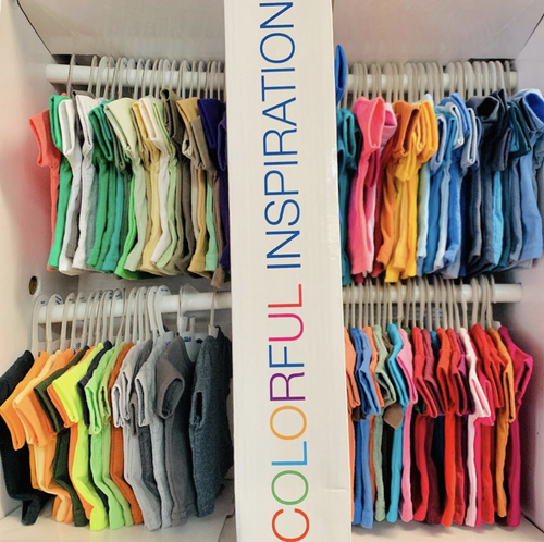 Display of custom printed apparel and blank garments at Power Graphics